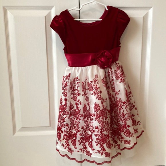 Velvet floral red Christmas dress - Picture 1 of 6